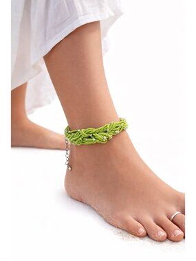 Vincero Green Beaded Anklet With Adjustable Chain & Silver Accents Summer Jewelr